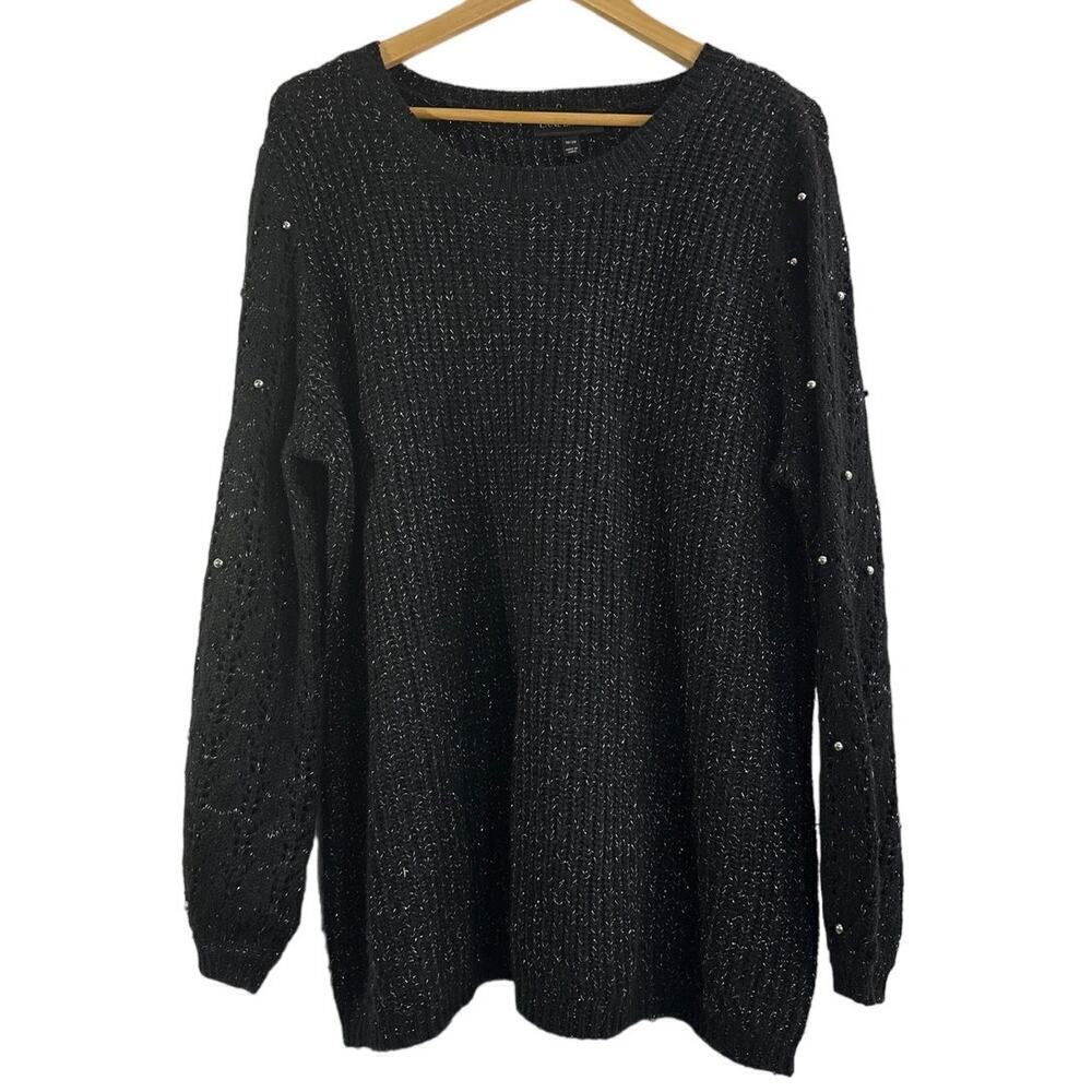 Lane Bryant Black W/ Silver Sparkle Beaded Accent Sweater Size 18/20